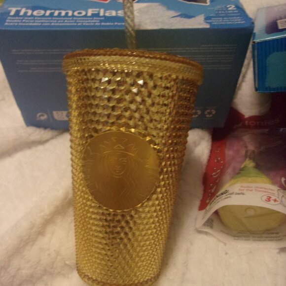 Starbucks Gold Grande Studded Tumbler new Rare 16 oz - Picture 1 of 3